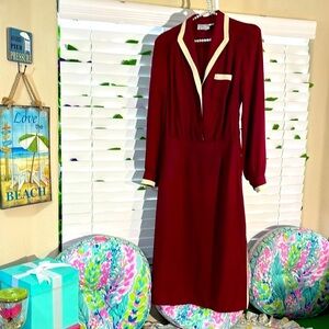 Cardessa vintage cranberry/burgundy wine dress with cream trim